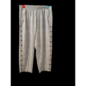 JustFashionNow Blue White Grid Side Button Wide Leg Pants XXL EUC Elastic Waist